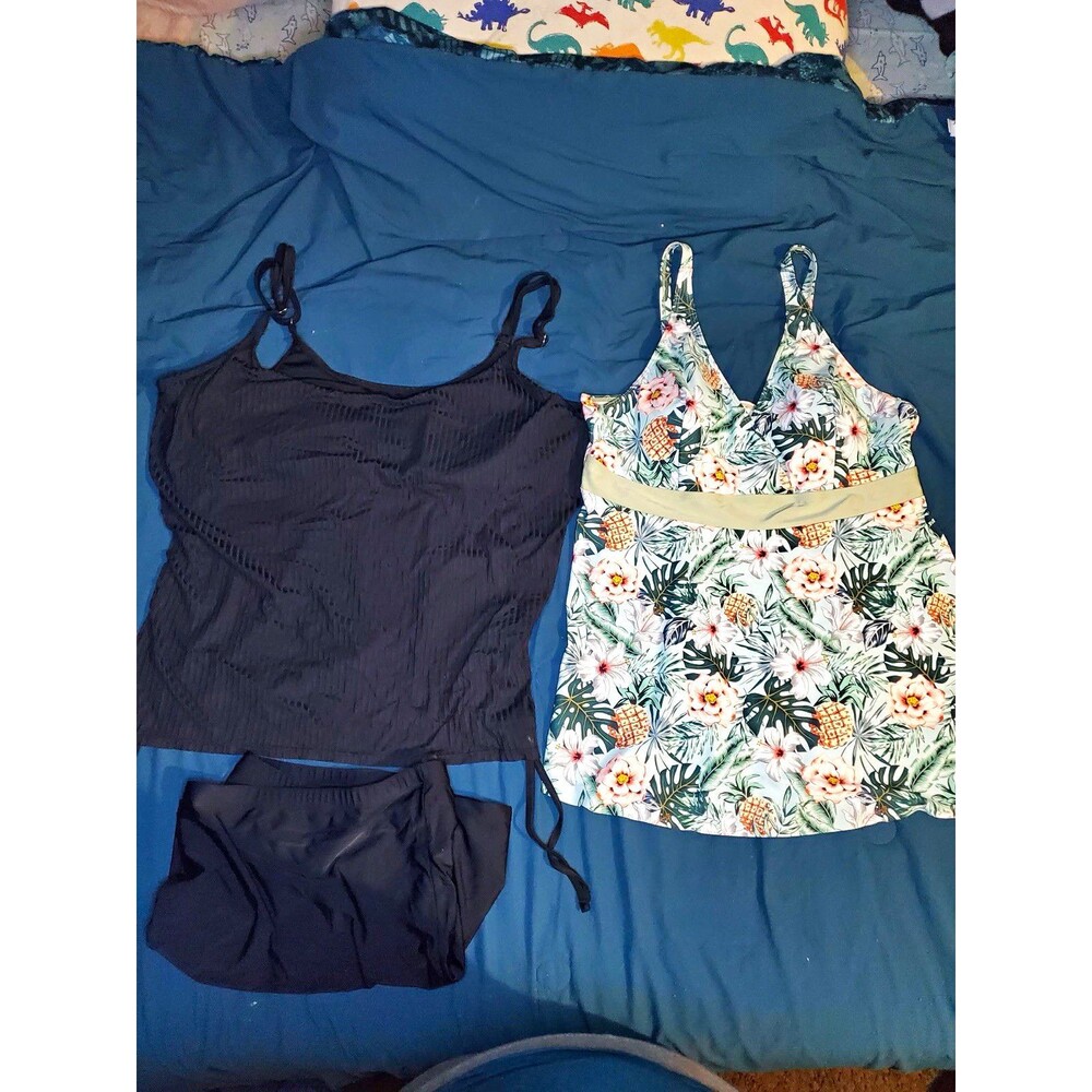 Time and Tru 3XL Plus 3-Piece Tankini Set Floral/Black High-Waist 2 tops 1bottom